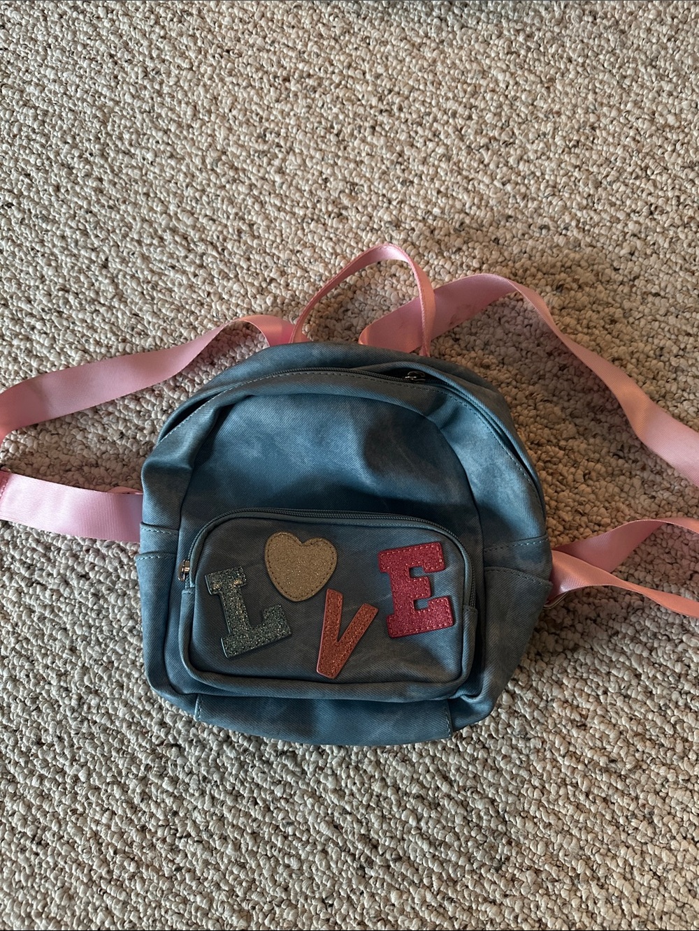 Blue Mini Backpack with Pink Straps and LOVE Patch